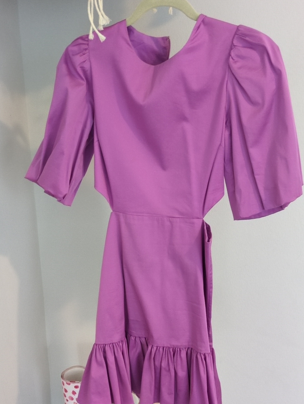 Veronica Beard Iker Cut OutPuff Sleeve Ruffled Hem Dress - Purple